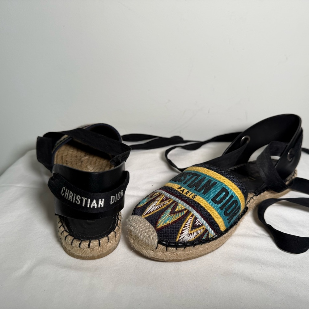 Dior “Granville” Embroidered Espadrille Flats 36.5 Lace-Up
